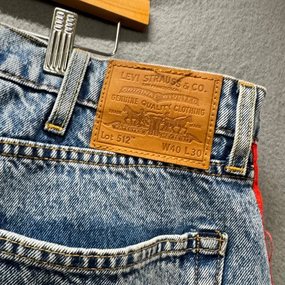 Levi's 512 Jeans Mens 40x30‎ ACTUAL Slim Taper Acid Wash Denim Reflective Sides